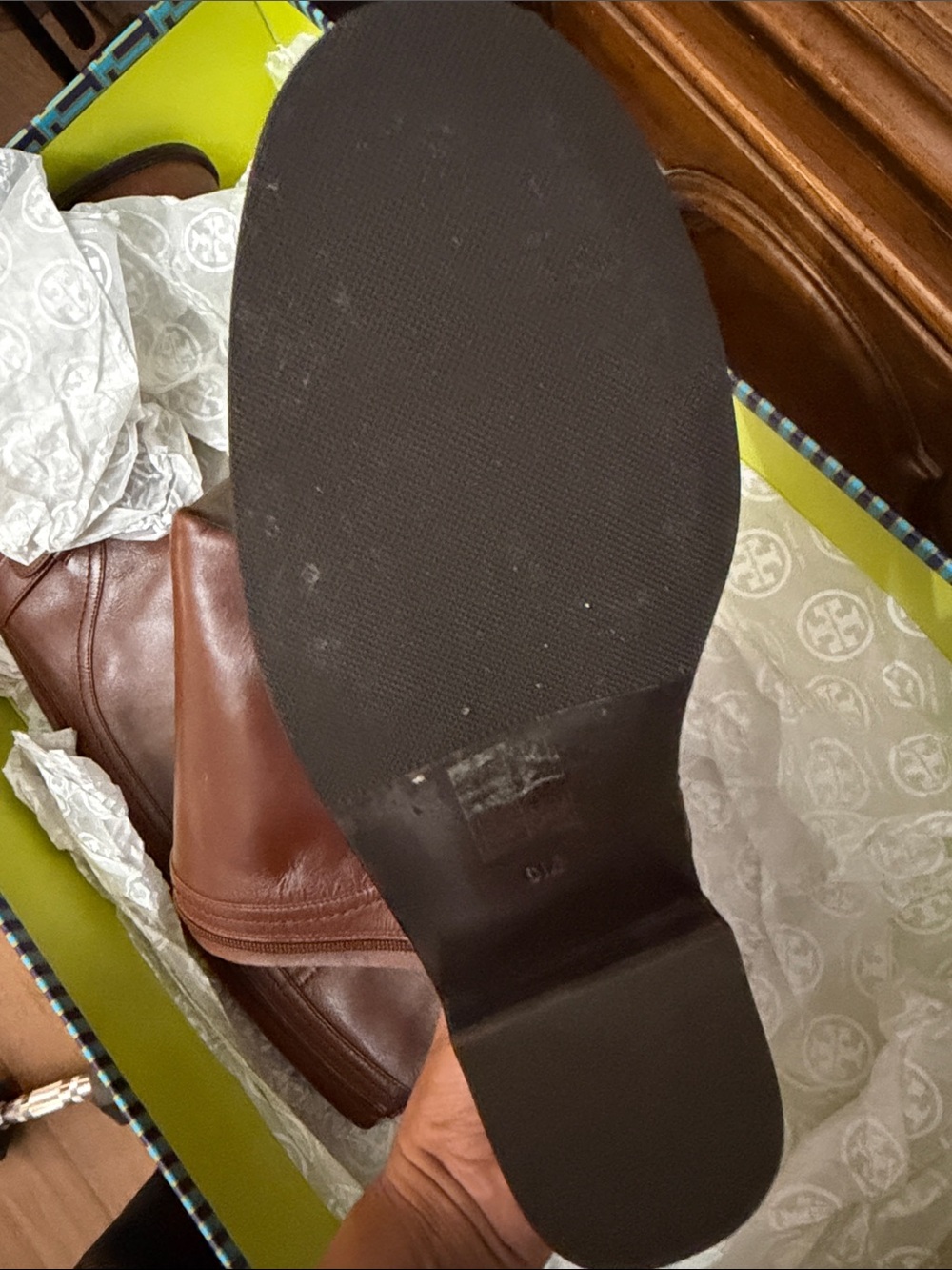 Tory Burch Brown Leather Knee-High Boots with Gold Logo - Picture 2 of 5